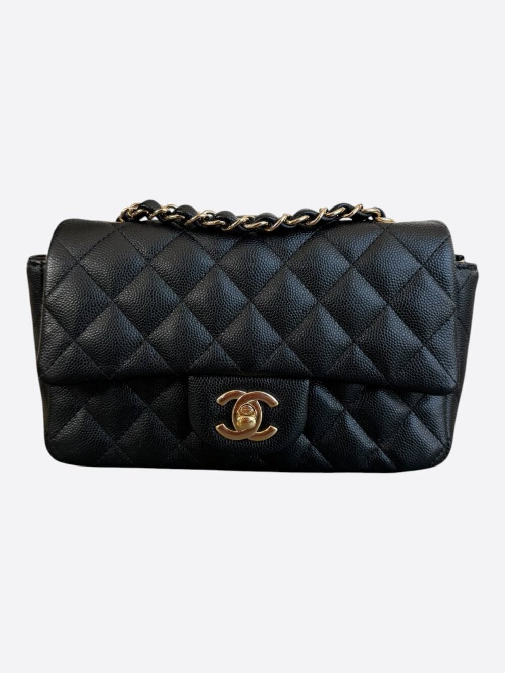 Chanel Black Caviar Quilted Mini Rectangular Flap Bag